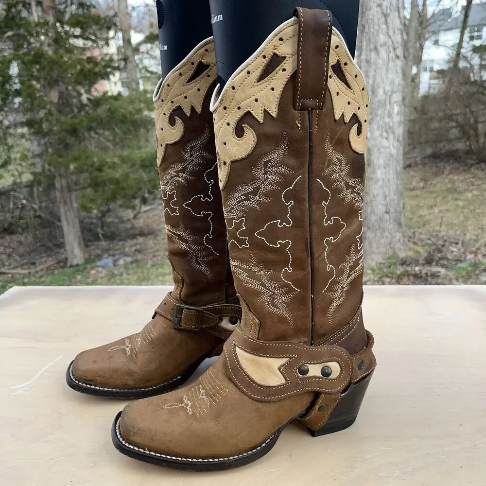 Reyme Western Equestrian Cowboys Boots Brown Leather US Size 6.5 Women